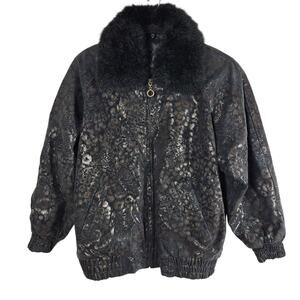Vintage Pelle New York Leather Jacket Women S Black Metallic Fur Bomber 90s Coat